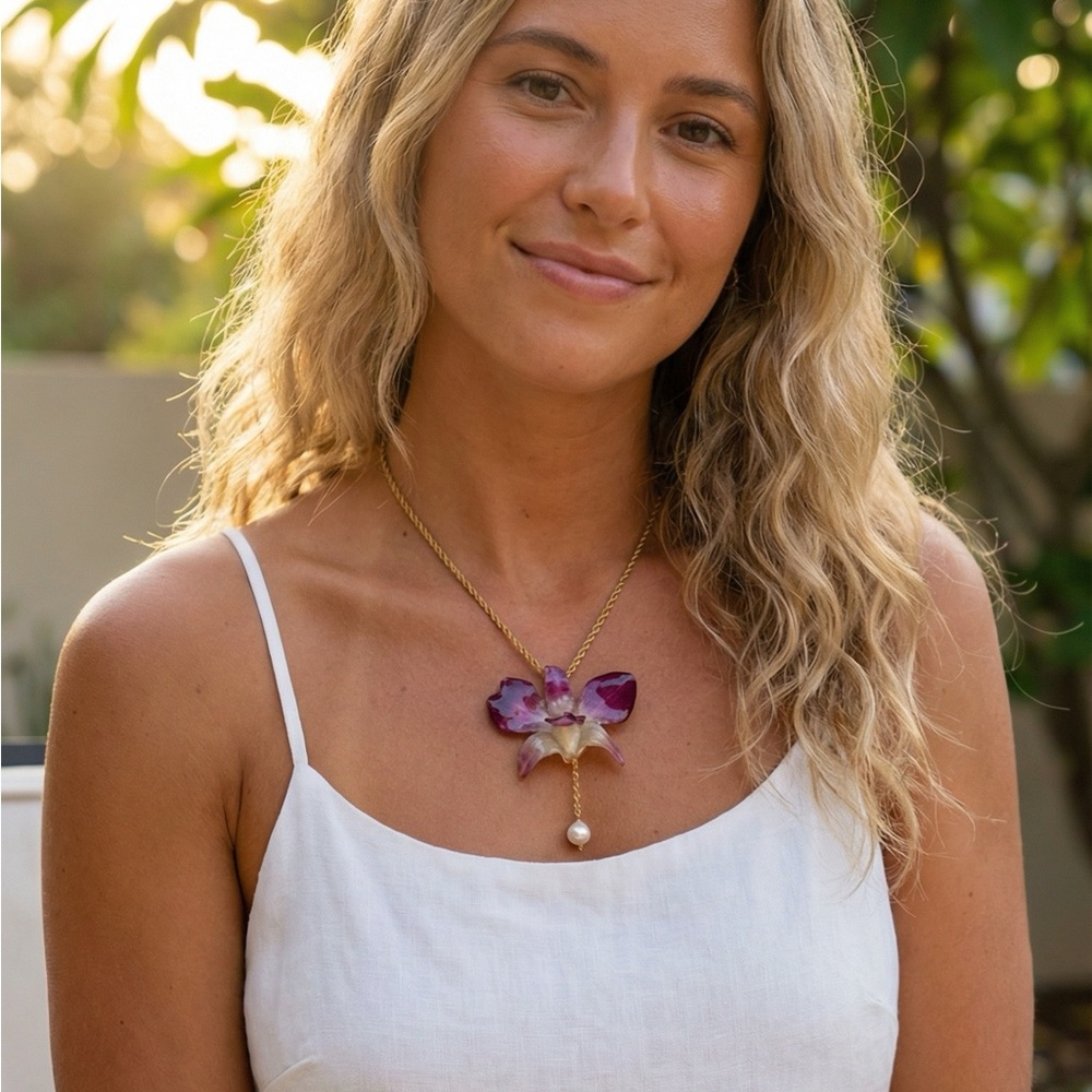 Elegant Purple Orchid Pendant Necklace - Picture 2 of 3